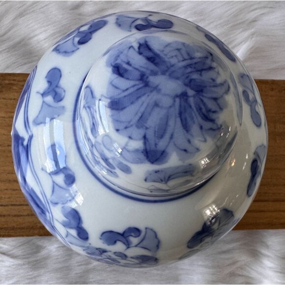 VTG Oriental Ceramic Potiche Vase/Ginger Jar White/Lt Blue Hand Painted Bamboo - Picture 5 of 10